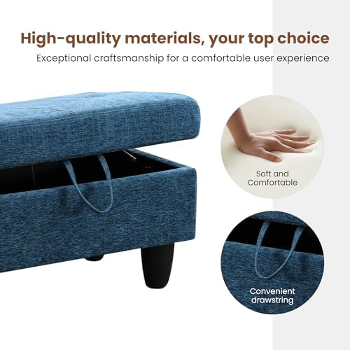 28.5'' Ottoman with Storage, Linen Ottoman Foot Rest for Living Room Upholstered Footstool, Perfect Storage Ottoman Bench Bag Floor Chair for Bedroom or Entryway, Blue - Image 7