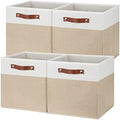 Temary Fabric Storage Cubes - 12 Inch Collapsible Bins (4Pack) - Empty Gift Baskets for Organizing Shelves, Closets, Nursery (White & Khaki) by TEMARY