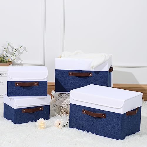 ANMINY Fabric Storage Box Bins with Lids, Blue White, 15"x10"x10", 4 Pack - Image 6