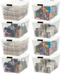 IRIS USA 94 Qt Storage Bins with Lids, 8 Pack, BPA-Free, Clear/White by IRISUSA