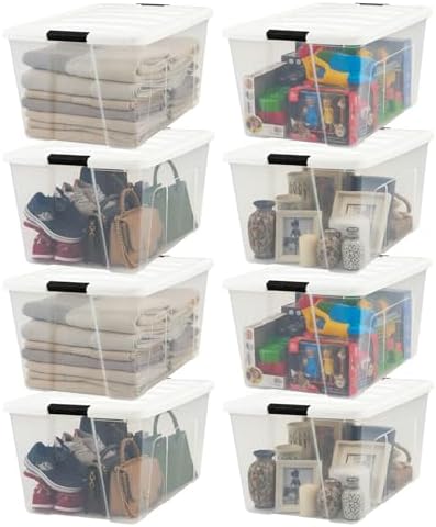 IRIS USA 94 Qt Storage Bins with Lids, 8 Pack, BPA-Free, Clear/White by IRISUSA