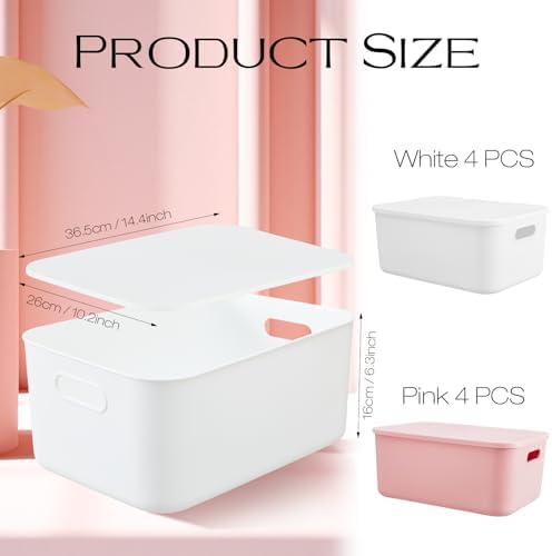 Hoolerry 8 Pieces Storage Bins, 13.8 x 9.8 x 5.9 Inch, White and Pink - Image 2