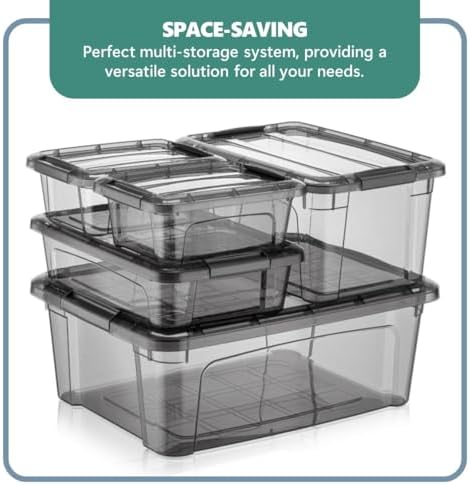 Tribello 6 Quart Storage Containers with Lids, Plastic Storage Bins with Latching Lids For Organizing - Tinted - (11.5’ x 8” x 6”) - Set of 4 - Made in EU (Pack of 2) - Image 5