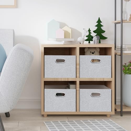 Posprica Closet Organizers and Storage, 4 Pack Large Linen Storage Bins, Decorative Shelf Storage Baskets for Organizing, Foldable Fabric Storage Box for Clothes, 15x10.5x8.25 Inch(Grey) - Image 7