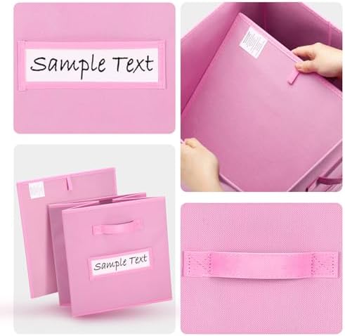 11x11 storage cube bins (Set of 10) Foldable Fabric storage cubes with 10 Labels Window Cards & a Pen,11 inch cube storage bin,Closet Organizers for Shelves,Cubby Organizer Boxes,Light Pink - Image 3