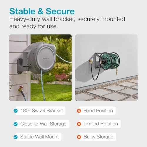 GARDENA Retractable Garden Hose Reel - 100 Feet - Auto Retract Hose Reel with 180° Swivel Wall Mount - Heavy Duty - Includes Spray Nozzle - 20505 - Image 3
