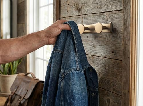 Goo-Ki Champagne Bronze Coat Rack Wall Mount with Escutcheon Backplate, Heavy Duty Zinc Coat Hooks Wall Mounted, Modern Soft Gold Hat Hanger and Towel Rack for Entryway, Mudroom, and Bathroom(3 Hooks) - Image 6