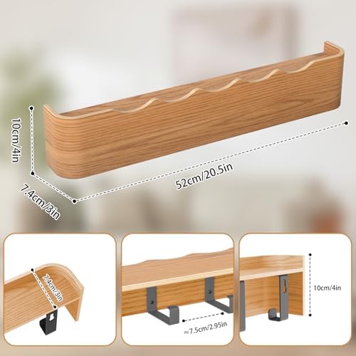 Wall Mounted Coat Rack with Shelf, Wooden Entryway Organizer with Hidden Metal Hooks for Hanging Coats Bags Keys, Modern Floating Shelf for Hallway Bathroom - Image 2
