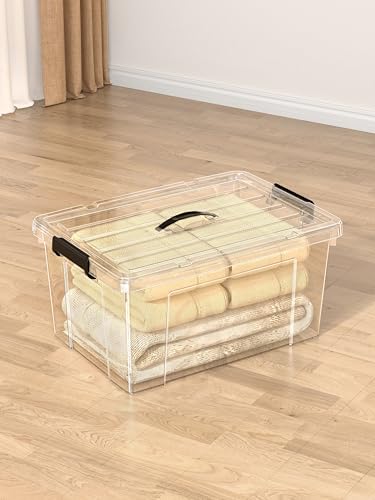 Cetomo 72Qt*4 Lidded Storage Bins, Stackable Plastic Bin with Handle, Storage Container with Secure Latching Buckles, Transparent, 72 Quart, Set of 6 - Image 4