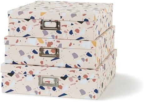 Soul & Lane - Cardboard Storage Boxes with Lids, Set of 3, Terrazzo by SoulLane