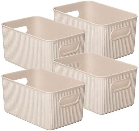 Superio Eco-Friendly Decorative Plastic Basket Open Home Storage Bins Organizer Baskets, Medium (4 Pack) Container Boxes for Organizing Closet Storage Bins for Shelves Drawer Shelf 5 Liter by Superio
