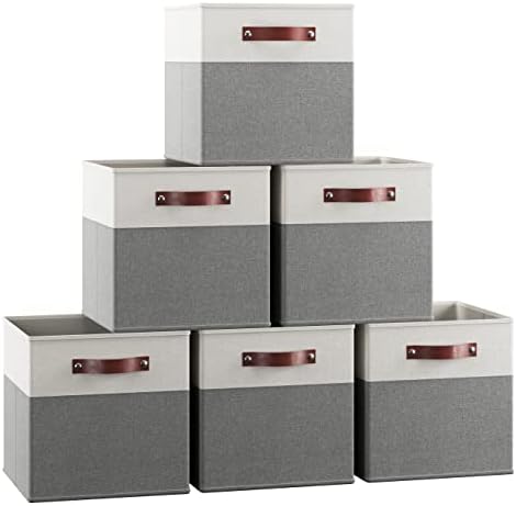 Ornavo Home 11x11 Foldable Fabric Storage Cube Bins, 6 Pack, White/Gray by OrnavoHome