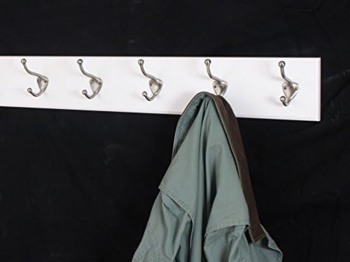 White Wall Mounted Coat Rack with Satin Nickel Hooks 4.5" Ultra Wide (25.5" x 4.5" with 5 Hooks) - Image 2