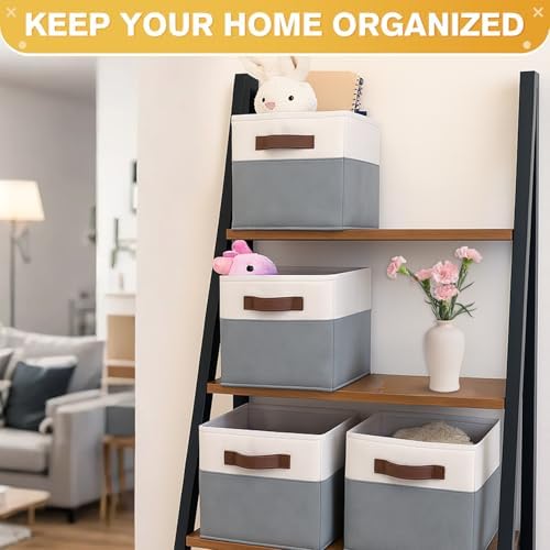 JTIEO 12 Pack Large Storage Baskets for Shelves 15"x11", Fabric Storage Bins with Handles, Collapsible Decorative Storage Baskets for Organizing Clothes, Toys, Closet, Nursery - Image 3