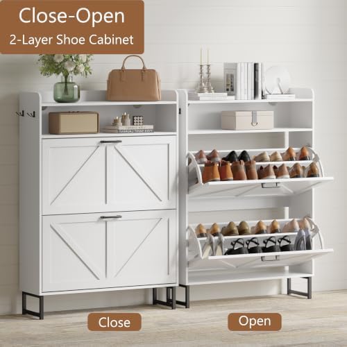Xixini Shoe Storage Cabinet with 2 Flip Drawers, Entryway Shoe Rack, White - Image 3