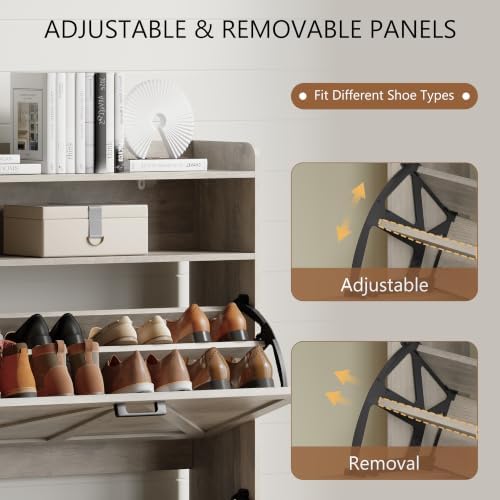 Xixini Shoe Storage Cabinet with 2 Flip Drawers, Entryway Shoe Rack, Grey - Image 4