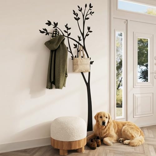 Parametric Tree Coat Rack Wall Mounted, 6 Hooks Black Metal Wall Art, Vertical Entryway Organizer, Hat and Coat Hanger, 33 x 75 in - Image 2