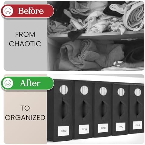 TOSORO 6 Pack Bed Sheet Organizer and Storage, Foldable Storage Organizer for Linen Closet with Viewing Window & Label for Bedding Sheets & Blankets (Queen & King Size) Black - Image 4