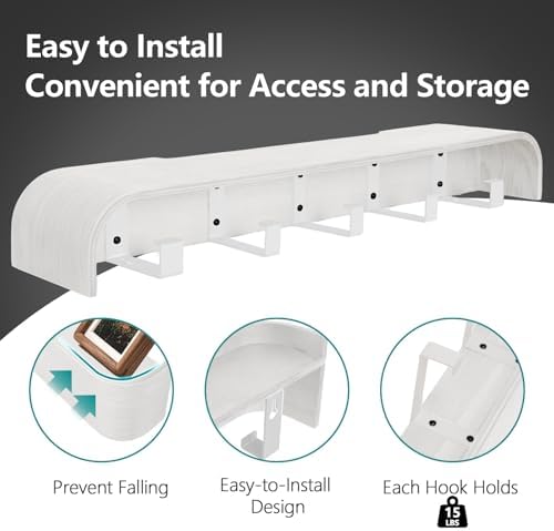Coat Rack Wall Mount with Hidden Hooks Modern Key Holder Wood Entryway Hook with Shelf for Bedroom Kitchen Hallway Bathroom Designed for Hanging Coats Hats Bags Towels Dog Leashe(White,5 Hooks) - Image 4