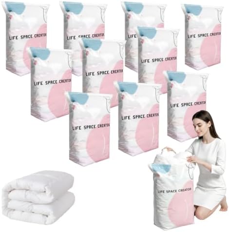 10PCS No Pump Vacuum Storage Bags, No Pump Large Vacuum Storage Compression Bags, Thick Airtight Reusable Organizer for Clothes Comforters Travel Moving Closet Storage (L) by Unknown