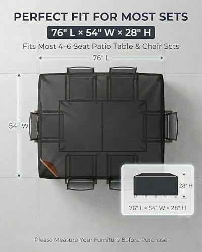 Outdoor Patio Furniture Cover Rectangular, Heavy Duty 600D Waterproof Cover for Table & Chair Set, Windproof, UV Resistant, All-Season Protection for Backyard,Deck & Garden,76" L x 54" W x 28" H,Black - Image 4