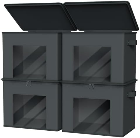 Zilink Fabric Organizer Bins with Lids Cloth Storage Bins, Dark Grey, 4Pack by Zilink