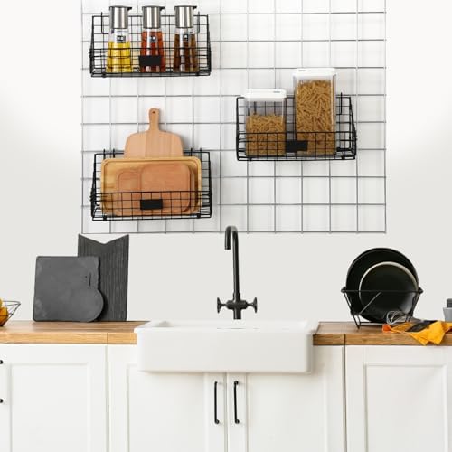 Blulu 4 Pcs Grid Wall Baskets, Wire with Hooks for Hanging, 11 x 6 x 5 Inch - Image 6