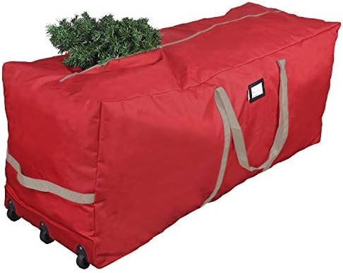 ProPik Rolling Christmas Tree Storage Bag, Fits Up to 9 ft. Xmas Tree, 28"x 16"x 60", Extra Large Heavy Duty Storage Container with Wheels and Handles, 600D Oxford (Red) by ProPik