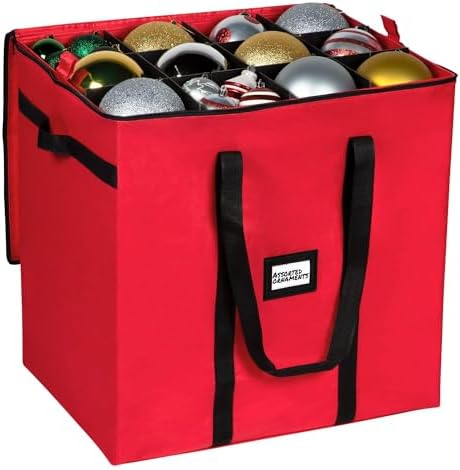 Christmas Extra Large Ornament Storage Container - Box Stores Up to 48 – 6” Ornaments – With 4 Individual Trays -Heavy Duty 600D Tear Resistant Material, Zippered, Adjustable Dividers. by HOLDN%E2%80%99STORAGE