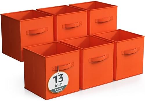 Sorbus Fabric Storage Cubes, 6-Pack Foldable Bins (13 Inch, Orange) by Sorbus