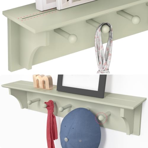 Ballucci Floating Coat and Hat Wall Shelf Rack, Coat Rack Wall Mount, 5 Pegs Hook, 24", Green - Image 4