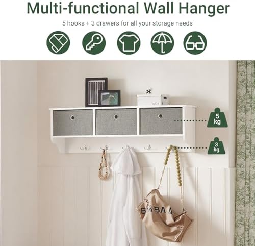 Haotian Wall Mount Entryway Coat Rack, Wall Size, White - Image 3