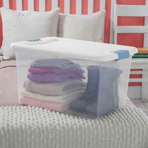Sterilite 12 Pack Latching Box, Under Bed Storage Bins with Lids, Clear Plastic, 64 Quart - Heavy-Duty Organizing Containers for Closet, Bathroom, and Office - Image 5
