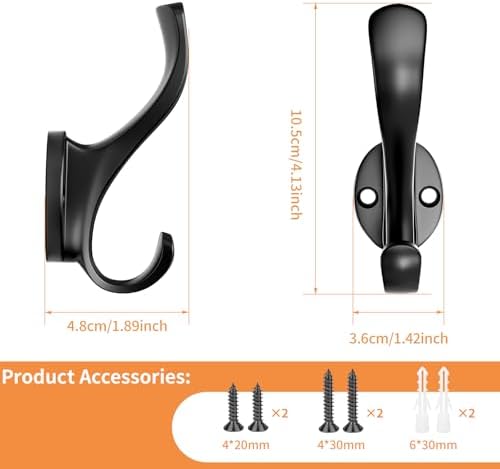 Coat Hooks Heavy Duty - Durable wall Mounted Hooks Aluminum Alloy Towel Hooks for Hanging Towel, Key, Robe, Scarf, Entryway Cubicle Closet Mudroom Bathroom Garage (12 Pack-Black) - Image 2