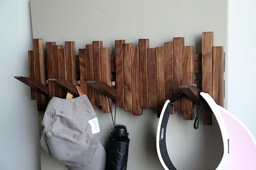 Natural Wood Wall Mounted Piano Coat Rack| Coat Rack Wall Mount| Flip Down Wall Hook Rack 5 Hooks| Entryway wall Art Hook,Made of Black Walnut - Image 3
