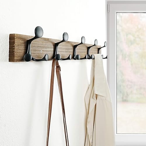 SKOLOO 24-Inch Wood Burnt Coat Rack Wall Mount with 5 Triple Hooks - Ideal for Family Entrances, Classrooms, and Pet Supplies Storage - Perfect Coat Hooks for Wall - Image 2
