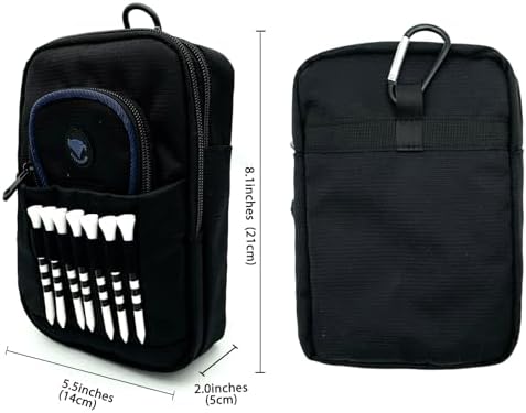 Golf Bag Pouch for Balls and Accessories | 3 Zipper Pockets | Detachable Clip | Store Up to 15 Balls | Front Tee Holder and 10 Bamboo Tees 3 1/4 in - Image 6
