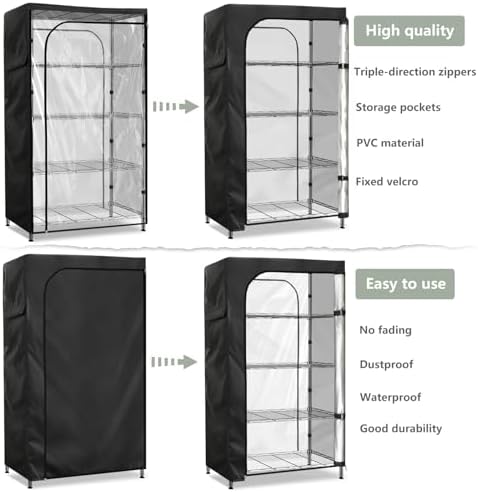 Waterproof Storage Shelf Cover,48 x 24 x 72 Inch Wire Shelving Rack Cover with Clear Front Panel,Dustproof Shelving Unit Covers, Black - Image 6