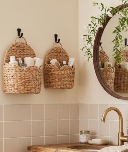 2Pcs Scalloped Wall Baskets, Handwoven Water Hyacinth Hanging Storage, Boho Farmhouse Wall Decor - Image 6