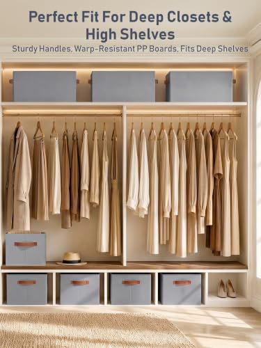 8 Pack Large Closet Storage Baskets Bins for Shelves, Collapsible Fabric Closet Organizers and Storage with Polyester Handles, Decorative Baskets for Organizing Clothes, Towels, Linen Closet 14"x10" - Image 3