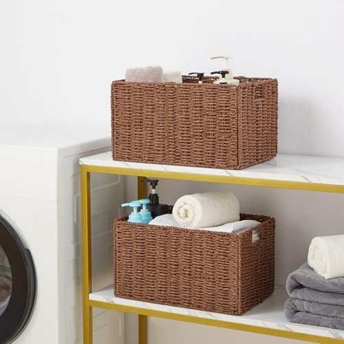 Vagusicc Large Wicker Storage Basket, Set of 2 Baskets for Organizing Brown - Image 3