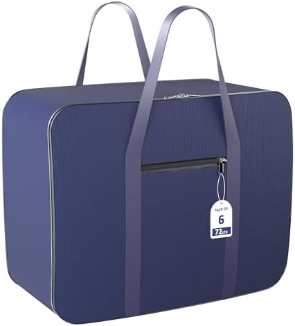Kuber Industries Pack of 6 Storage Bag | Clothes Storage Bag | Rexine Underbed Storage Bag | Wardrobe Organizer for Blanket-Comforters | Foldable Attachi Bag with Handle | Large | Navy Blue by Kuber+Industries