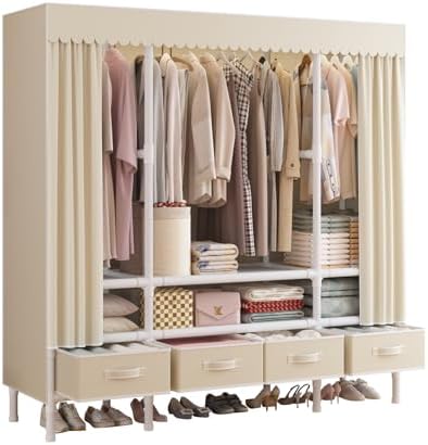 Portable Closet with Drawers 55.1"x17.7"x65.7" Wardrobe Closet Pale Yellow by WEALTHYHEART