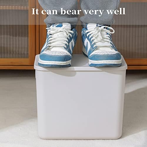 Yishyfier Plastic Storage Baskets With Lid Organizing Container Lidded Knit Storage Organizer Bins for Shelves Drawers Desktop Closet Playroom Classroom Office (4L, Light grey) - Image 4