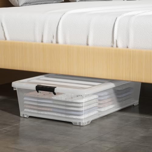 50 L Large 3 Packs Clear Plastic Under Bed Storage Container with Lid and Wheels, Under the bed Boxes - Image 5