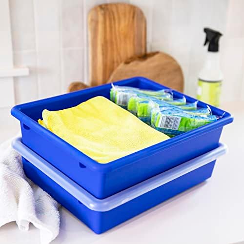 ECR4Kids Letter Size Plastic Tray Organizer with Lids, Small, Storage Bins, Blue, 10-Piece - Image 6