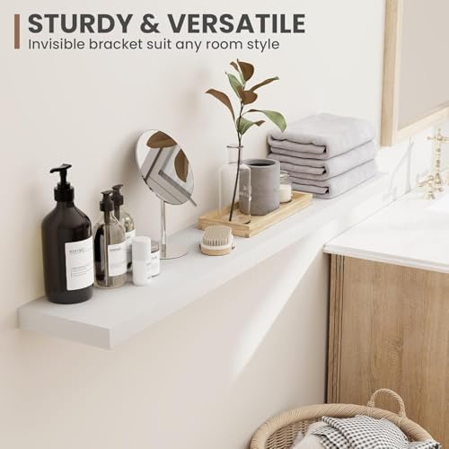 Acovy 72 Inch Floating Shelves, 8 Inch Deep Floating Shelves for Wall, Hanging Shelf with Invisible Brackets, Deep Shelves for Bathroom, Bedroom, Living Room, White, Set of 1 - Image 7