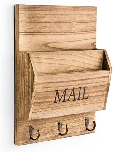 DLQuarts Mail Organizer with Key Holder for Wall Decorative Mail Sorter Wall Mounted, Wooden Mail Holder with 3 Hooks, Carbonized Brown - Image 6