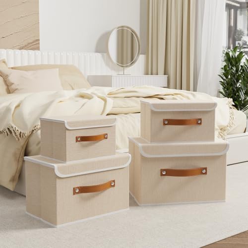 OUTBROS Fabric Storage Bins, Beige, 5 Pack 10.2 x 7.9 x 6.7 in - Image 2