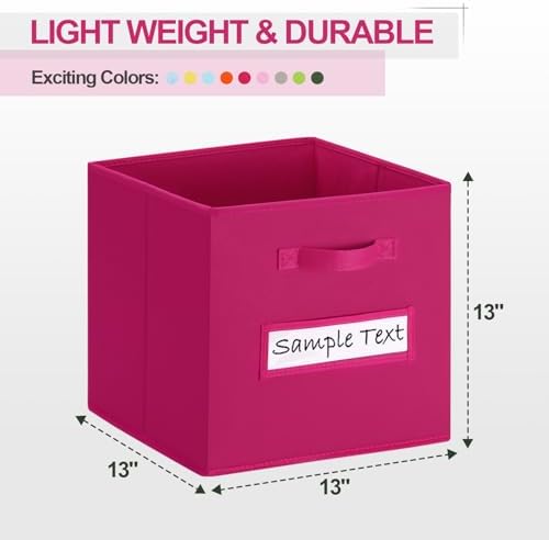 Fabric storage cubes (8 Pack) 13 Inch Cube Storage Bin, cube organizer bins with 8 Labels Window Cards & a Pen, Foldable cube organizer bins and Storage Box, Dark pink - Image 2
